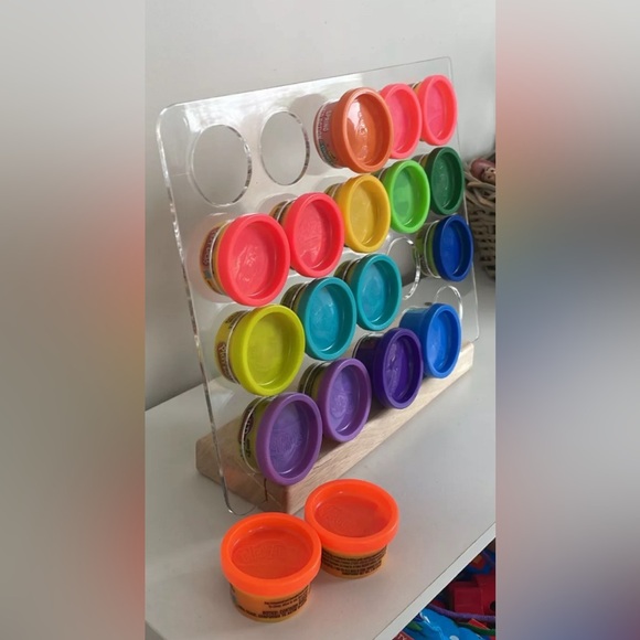 Coffee Pod K-cup Organizer / Playdoh Storage Clear Stand Wood Base Color Wheat - Picture 4 of 4